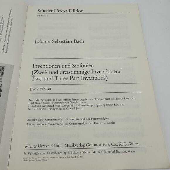 J.S. BACH BMV 772-801 2 and 3 Part Inventionen Und Sinfonies Wiener URTEXT - Picture 4 of 7